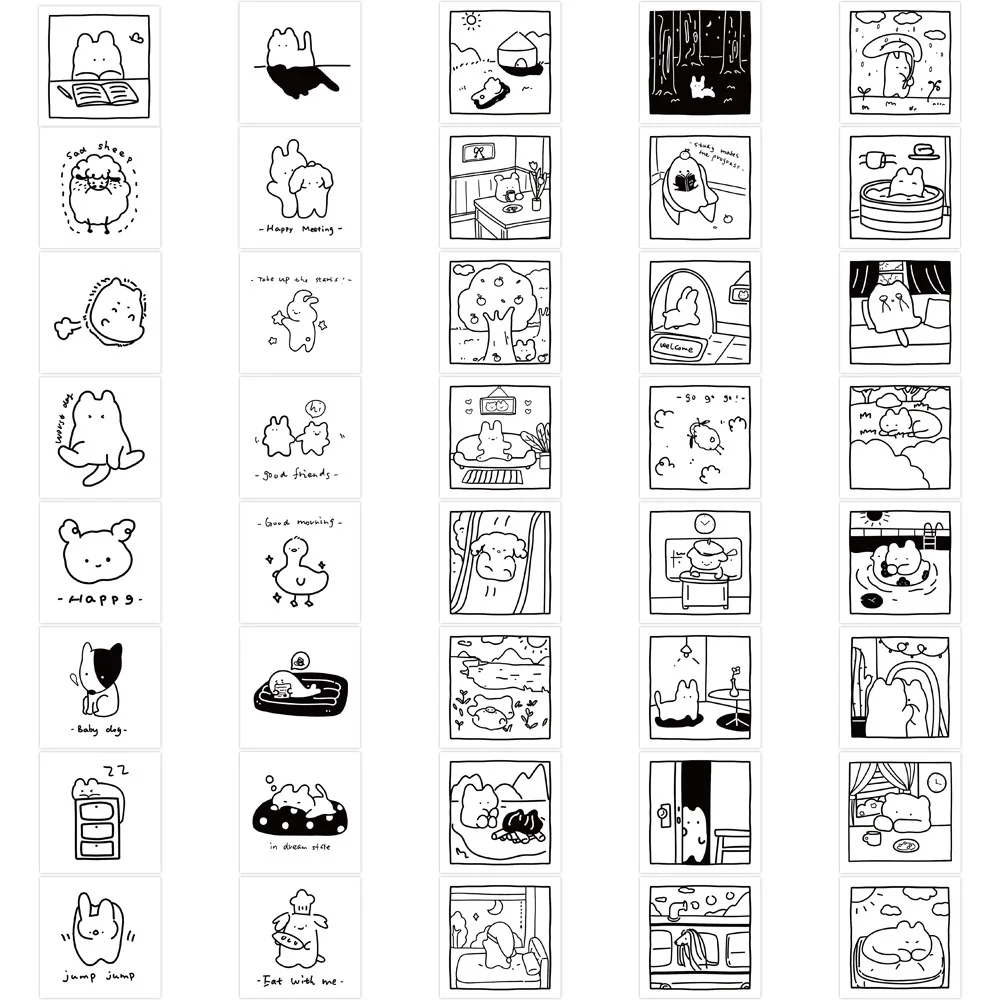 흑백 간단한 스트로크 귀여운 고양이 그래피티 스티커, DIY 수하물 노트북 휴대폰 스티커, 40 개