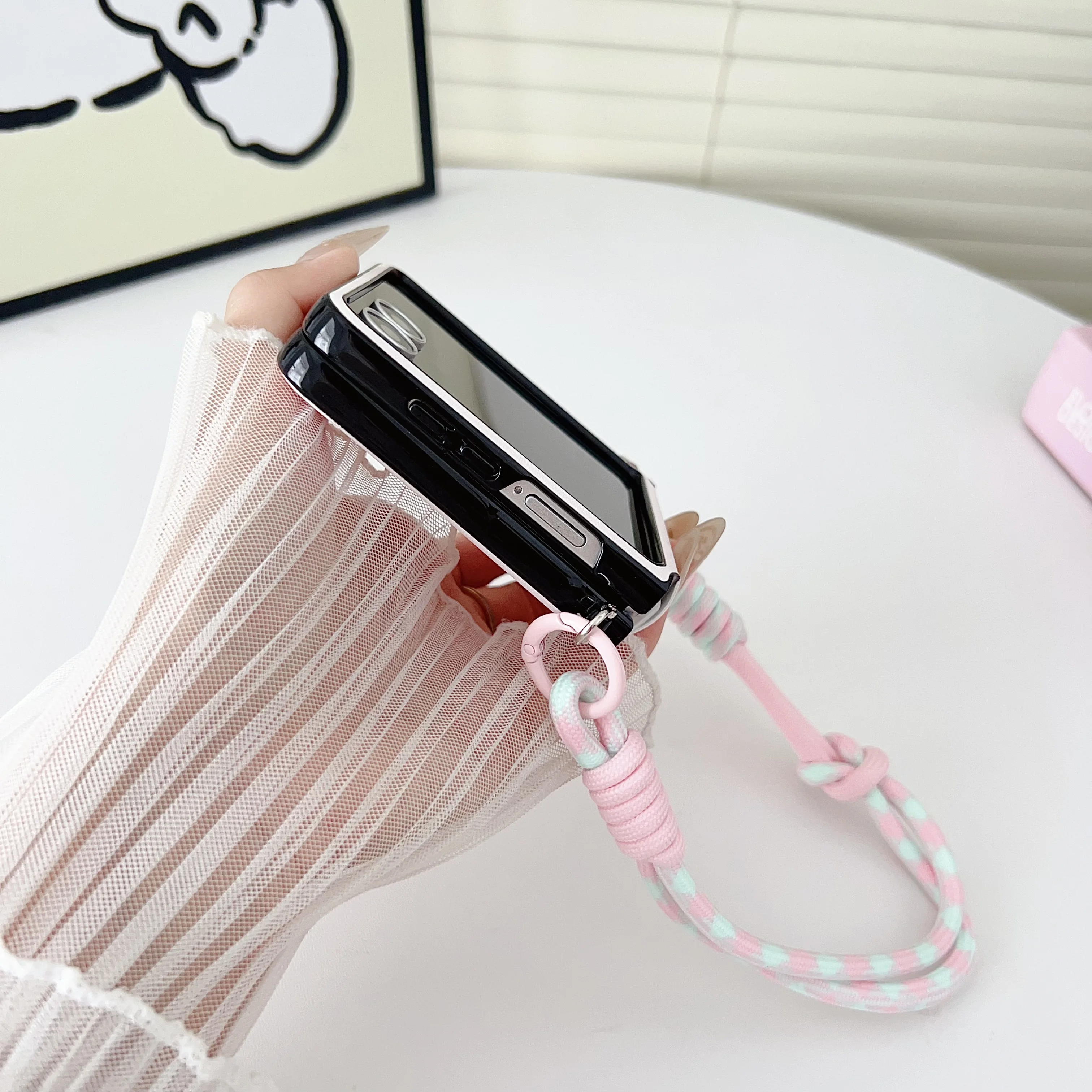 Magnetic Bracket Leather Cartoon Phone Case with Protective Lanyard Cover