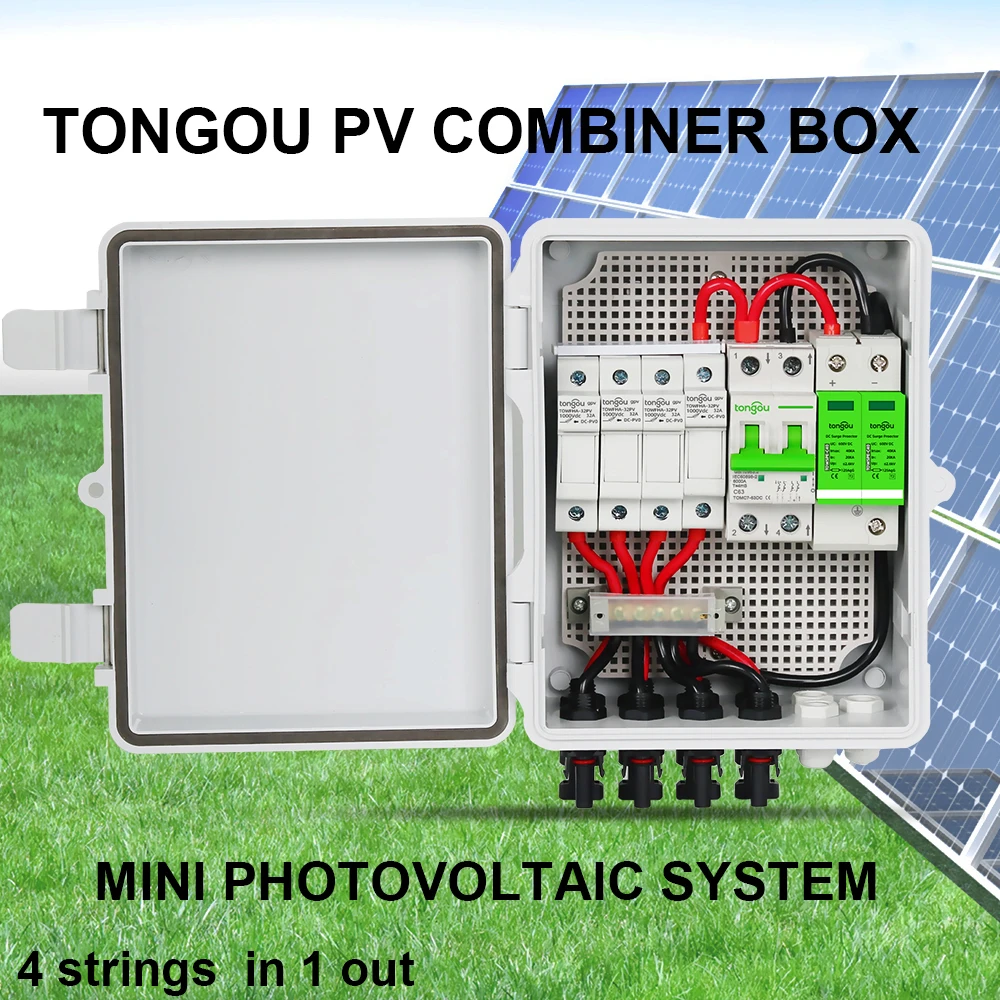 Solar pv combiner box with lightning protection 15a 4strings 1000v for