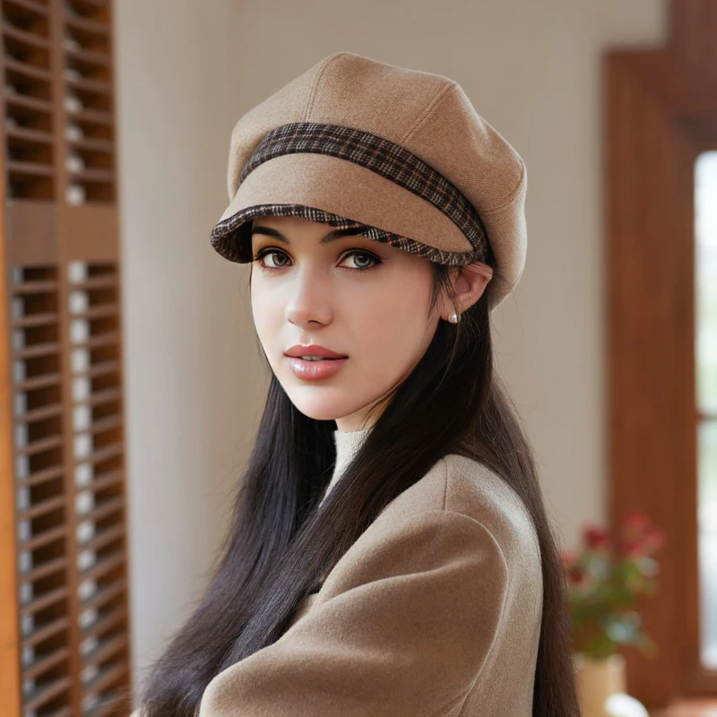 Cappello ottagonale in tweed caldo per uomini e donne da strillone invernale unisex per cappelli da detective maschili berretti piatti retrò chapeau_voghion.com