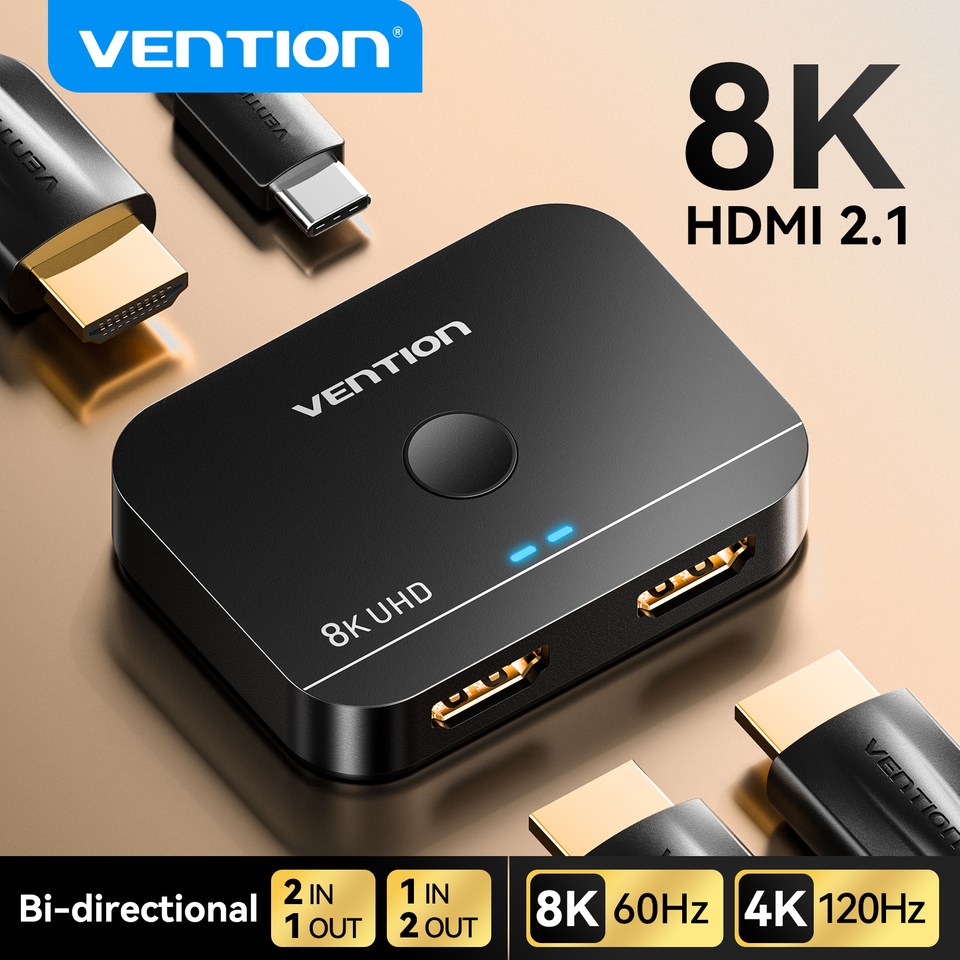 Vention HDMI 2.1 Switcher 8K 60Hz 4K120Hz Bi-Direction 2 in 1 out for TV Xiaomi Xbox PS5 4 HDMI-compatible Monitor HDMI Splitter