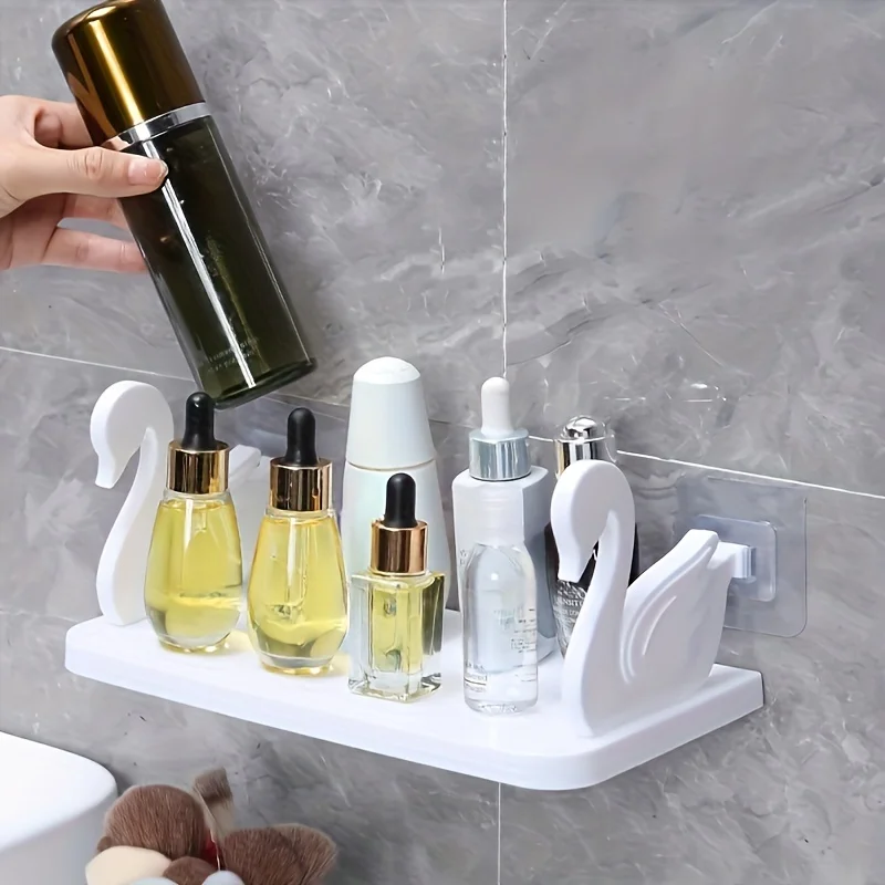 1pc swan-designed wall shelf, a versatile storage rack suitable for bathrooms, kitchens, and offices. 2