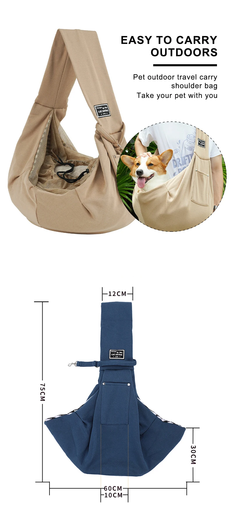 Cat Sling - Portable Pet Carrier Bag for Outdoor Travel, Comfortable Cotton Tote, Suitable for Cats and Puppies, Pet Carrying Supplies Included