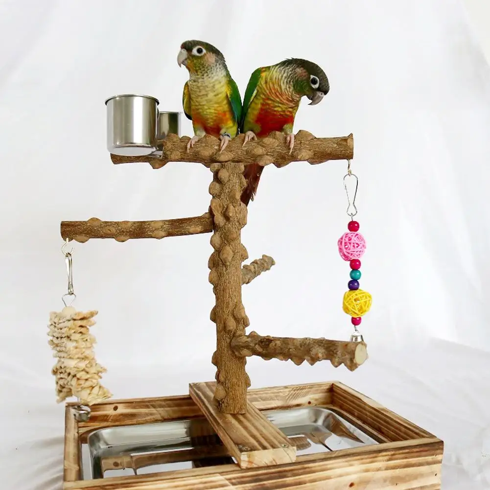 

Parrot Toys Wooden Bird Plays Stand Perch Multifunctional Climbing Ladder Toy Bird Cage Accessories
