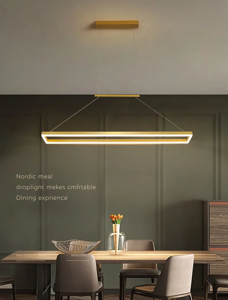 Description Picture 2 of itemNordic Rectangular LED Chandelier Lighting Acrylic Indoor Ceiling Pendant Lamp Bar Office Table Dining Room Kitchen Island Light