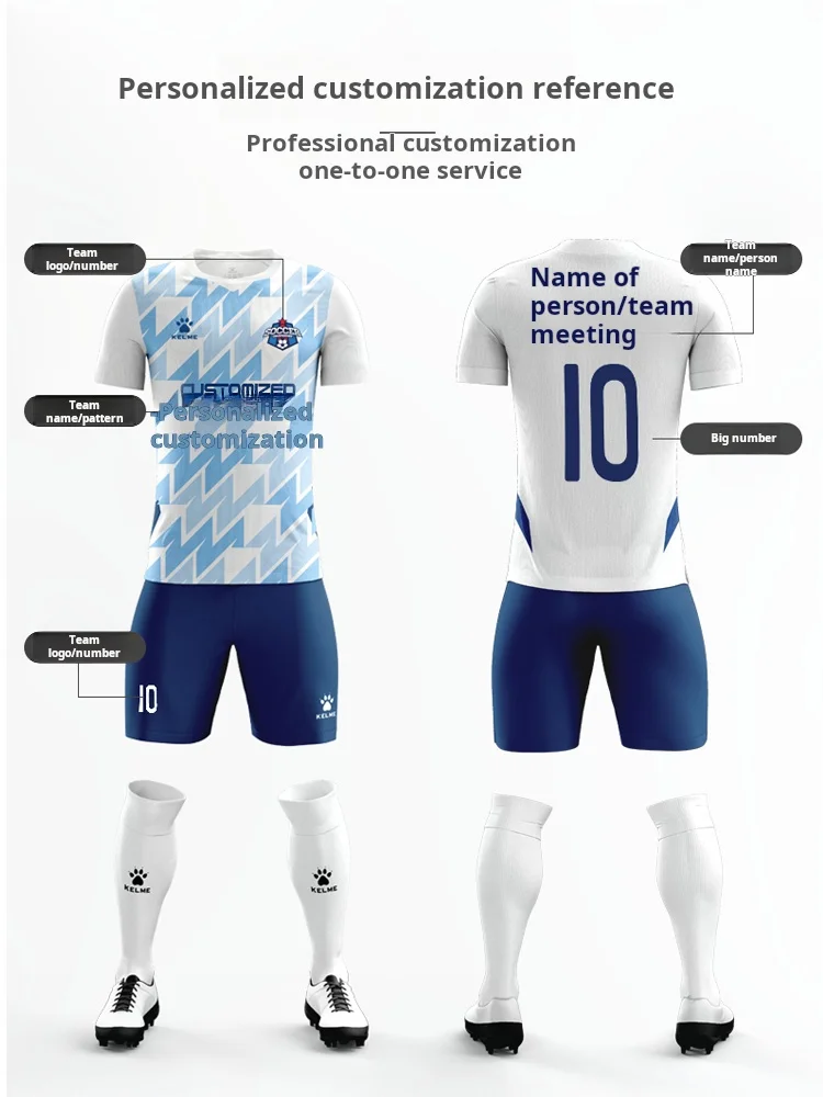 KELME Football Suit Set Adult Breathable Short Sleeved Round Neck Jersey Printed Team Match Soccer Jersey