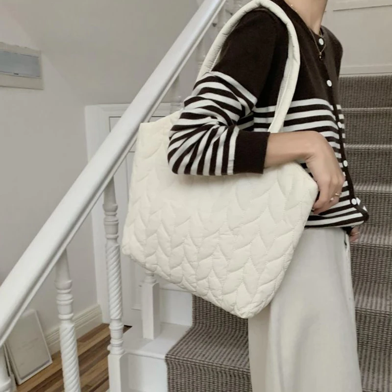 Fashion Quilted Embroidery Thread Handbag Lightweight Puffy Top-Handle Bag Large Capacity Ladies Shopper Totes Shoulder Bag