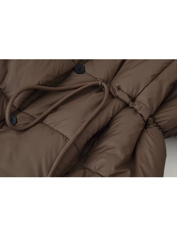 Women's Solid Outerwears Winter New Fashion Lace-Up Long Sleeve Quilted Jacket Fashion Warm Button Quilted Stand Collar Jacket