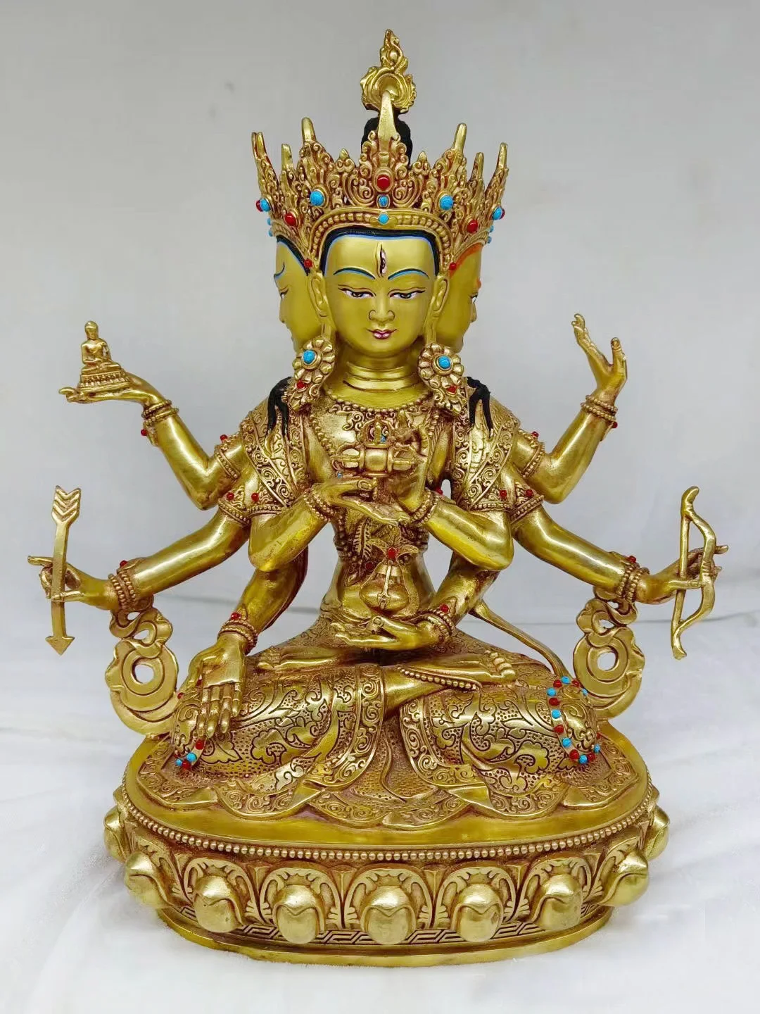 

Буддистские товары # GOOD, большой размер 30 см, храм, статуя Будды, буддизм, намгиальма, три лица, подвласть злу и бедствия, Будда, медь