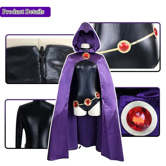 Cafele TeenTitans-Raven Cosplay Costume Deluxe Jumpsuit Belt With Purple Cloak Halloween Uniform Cosplay Costume Props For Women - Image 3