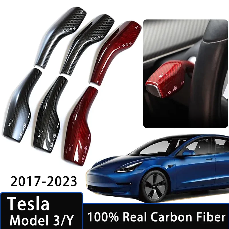 100% Real Carbon Fiber Column Gear Shift Protective Cover for Tesla Model 3 Model Y 2017-2023 2024 2pcs/set Decorative Stickers