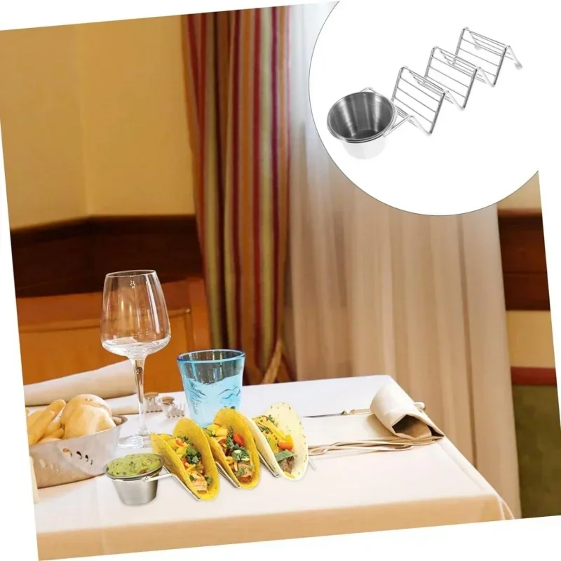 1pcs Food Grade W-type Stainless Steel Mexican Pizza Roll Shelf Burrito Potato Chips Rack Shells Taco Holders Rack Pancake