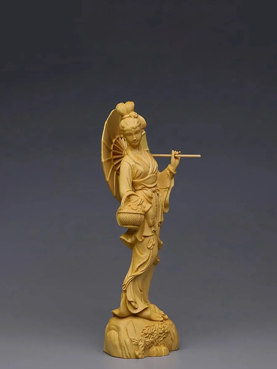 Wooden carving umbrella, beautiful woman, solid wood ornament,birthday celebration home, living room, study decoration, gift