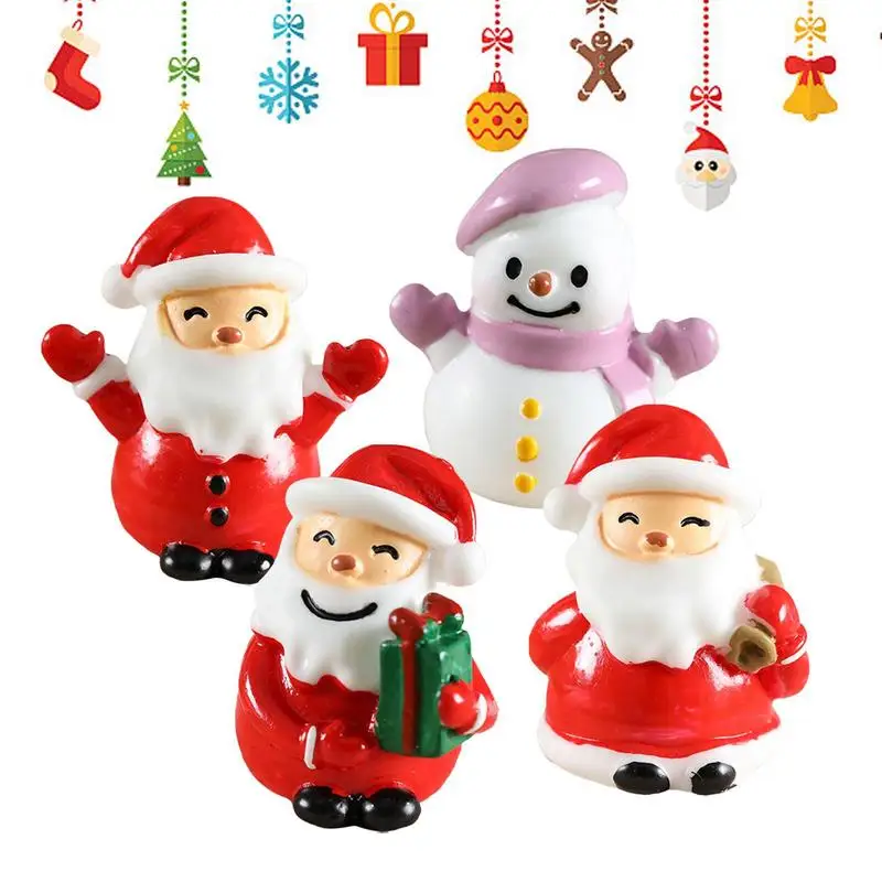 

4 Pcs/set Christmas Gift Figurines Miniature Santa Claus Snowman Landscape Ornaments For Home Decorations Kawaii Desk Decor Room