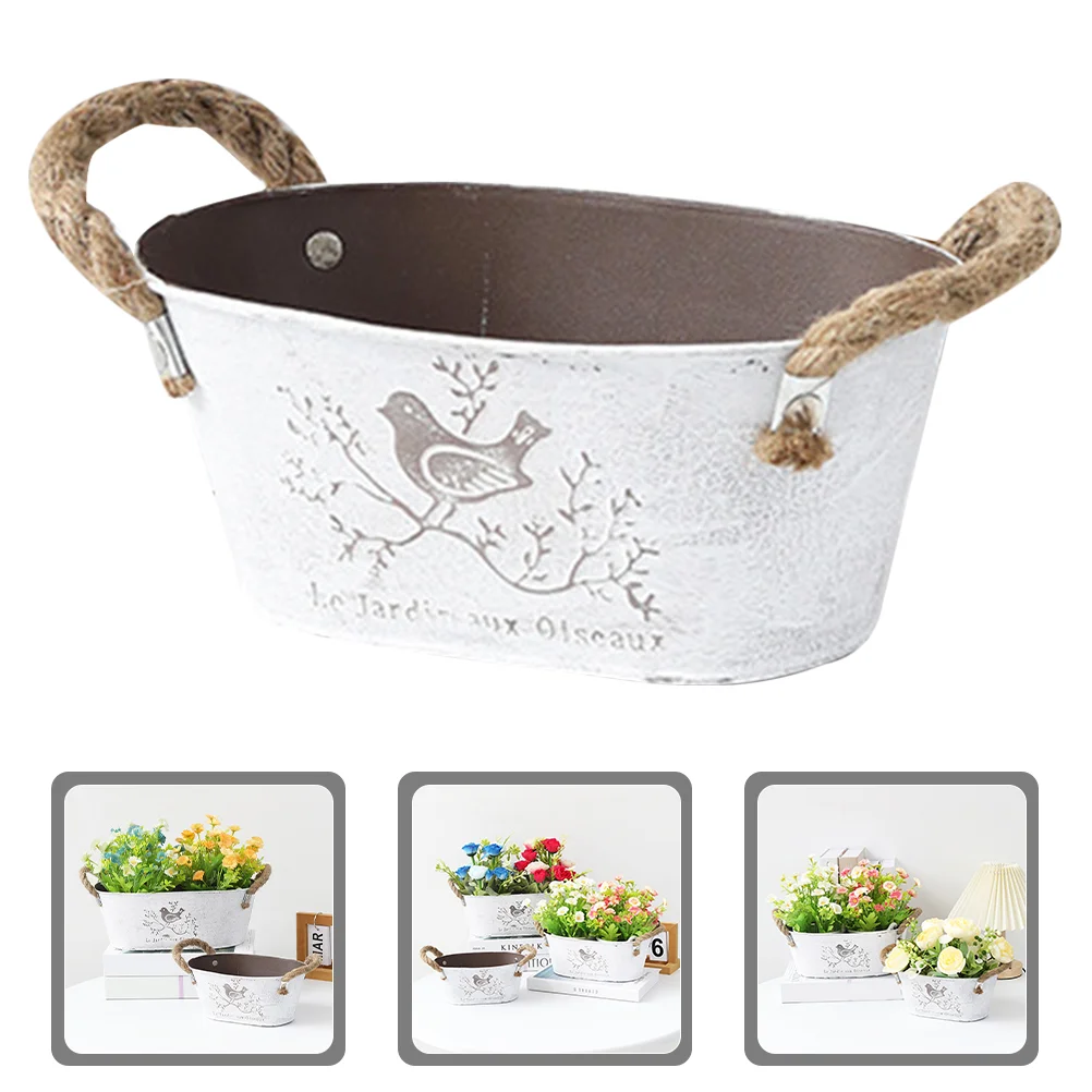 

Portable Flower Bucket Office Decoration Plant Vase Adornment Bathtub Retro Iron Planter Pot Pots for Plants Vintage