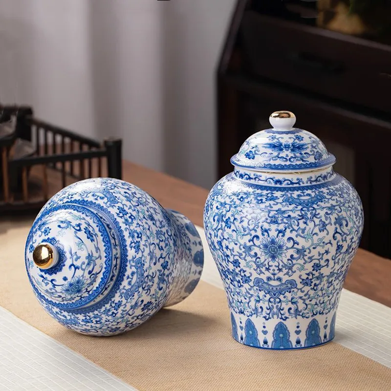 茶缶陶磁器格納茶タンク茶器 Amazon｜茶貯蔵タンク 青と白の磁器茶缶 蓋付きセラミック