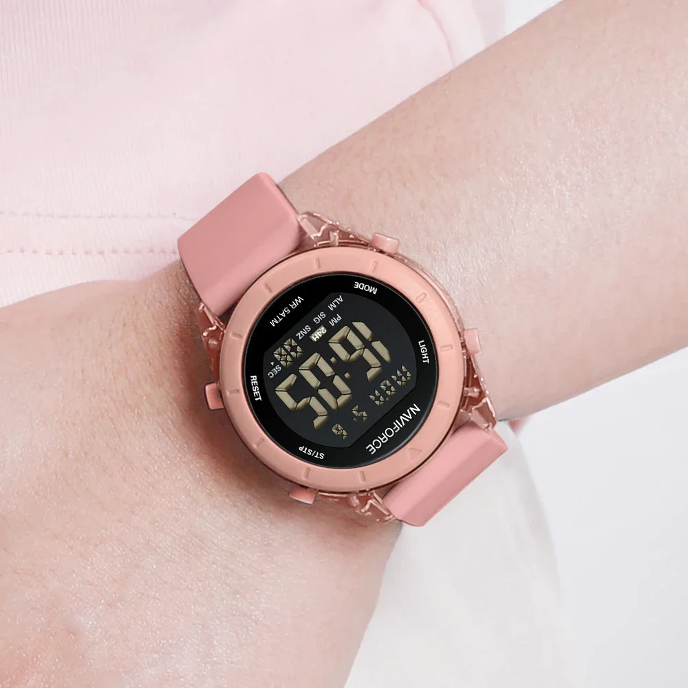 ساعة رياضية نسائية LED وردي
