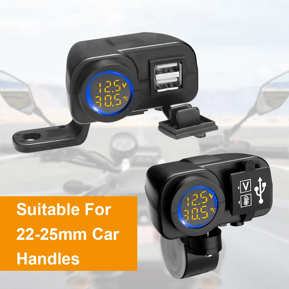 Ouspow Motorcycle Charger 12V 36W QC3.0 Digital Display Dual USB  Phone Fast Charger Voltmeter Thermometer  Phone Charger Socket