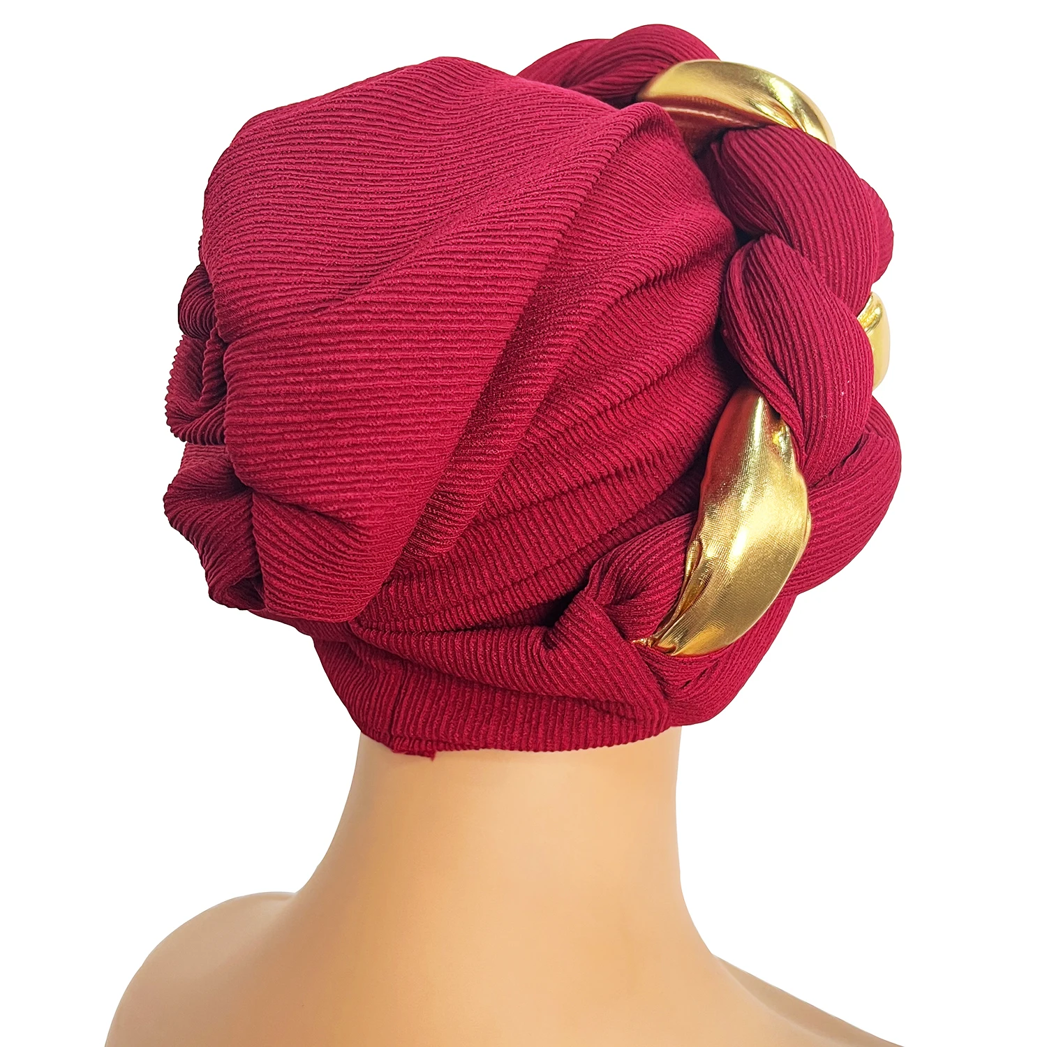 Turban Africain Plissé pour Femme, Hijab Musulman Enveloppé Arabe, Accessoires pour Cheveux