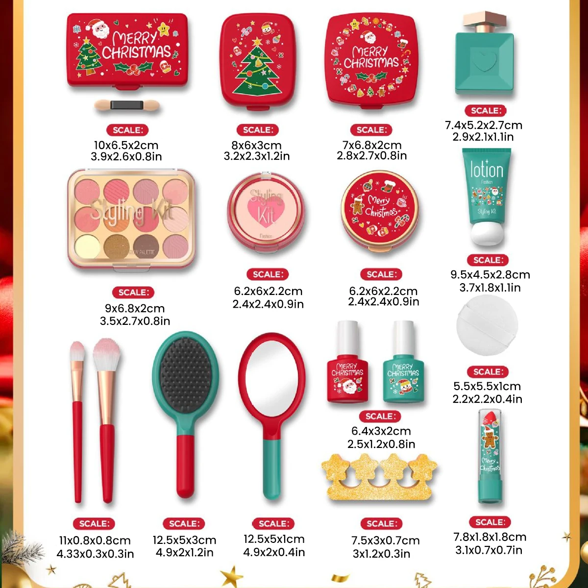 Children's Makeup Toy Set Simulated Pretend Play Beauty Makeup Box Eye Shadow Blush Christmas Theme Gifts for Girls Non-toxic