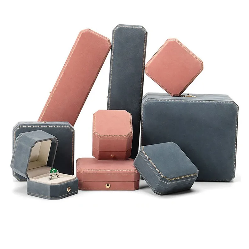 Highendnewproductoctagonalvelvetjewelryringstorageboxnecklace