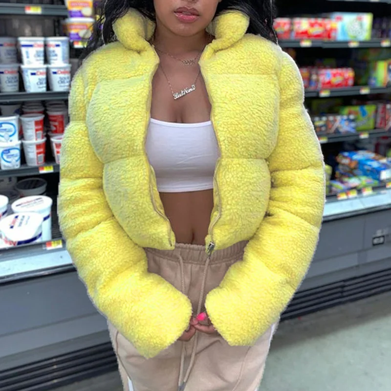 

Women Bubble Coats 2021 Winter Solid Cotton Overcoat Fashion Cropped Puffer Thickened Jackets Parkas Casual Outwear Tops Female