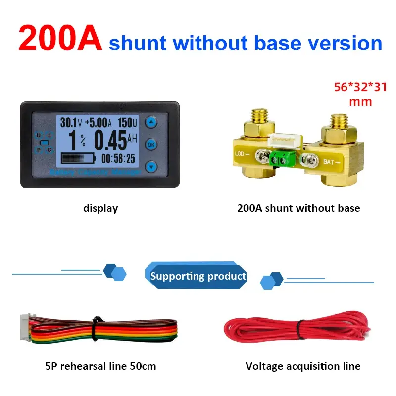 Wired Shunt Coulombmeter DC 8-120V 100/200/300/500A Energy Meter Battery Capacity Tester Low Voltage Alarm LCD Ammeter Voltmeter image 8