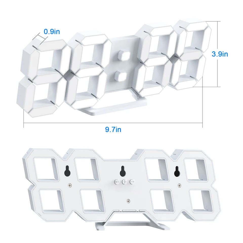 3D LED Wall Clock Digital Alarm Clock Snooze Table Clock With Romote Control Time/Date/Temperature Nightlight Display Bedroom