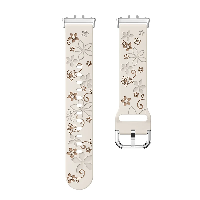 Floral Engraved Watch Band with Silver Rose Gold Metal Connector - Women's Replacement Wristband