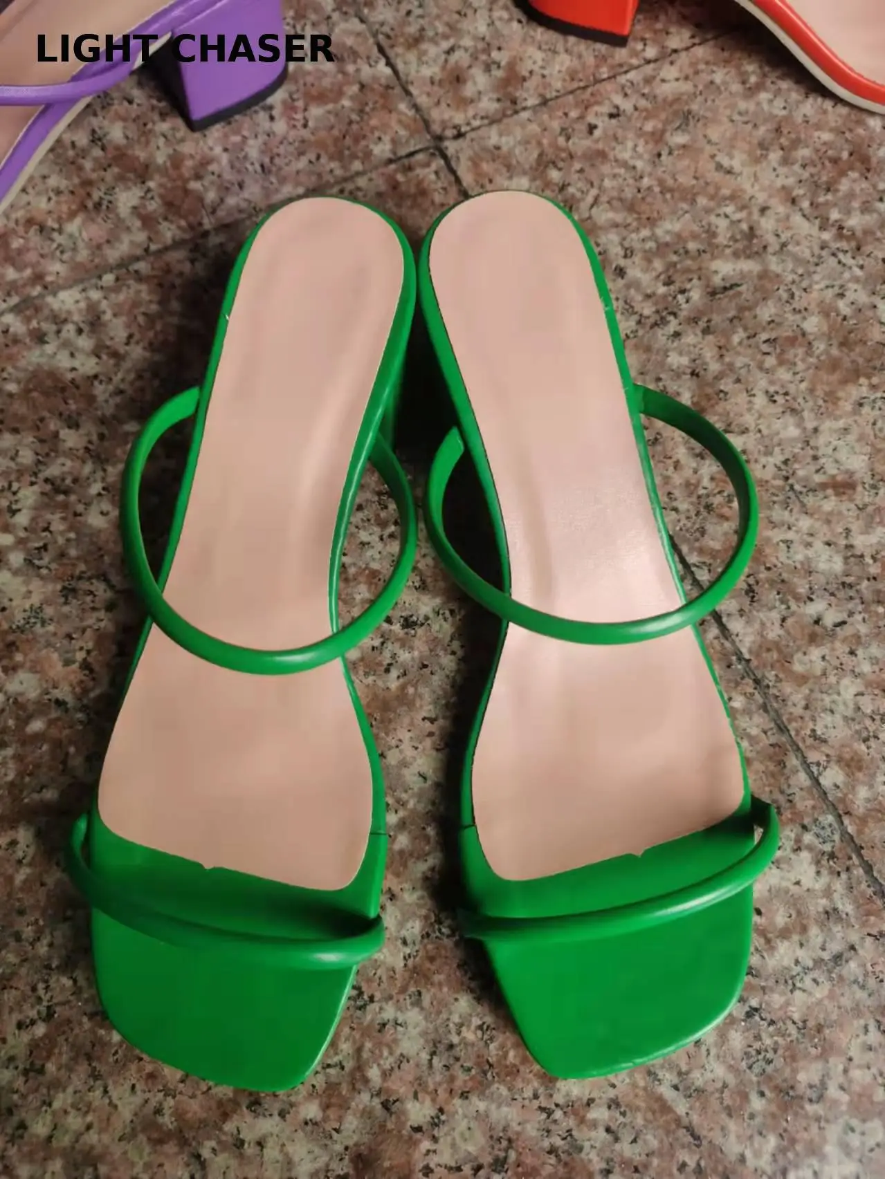 Slippers Women 2022 Summer New Fashion Square Head One Word Sandals And Slippers Women Thick Heels Medium Heel Slippers Women