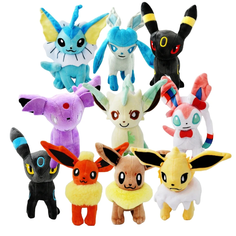 15-25cm TAKARA TOMY Pokemon Eevee Family Plush Toys Classic Vaporeon Sylveon  Anime Cartoon Stuffed Doll for Children Gift