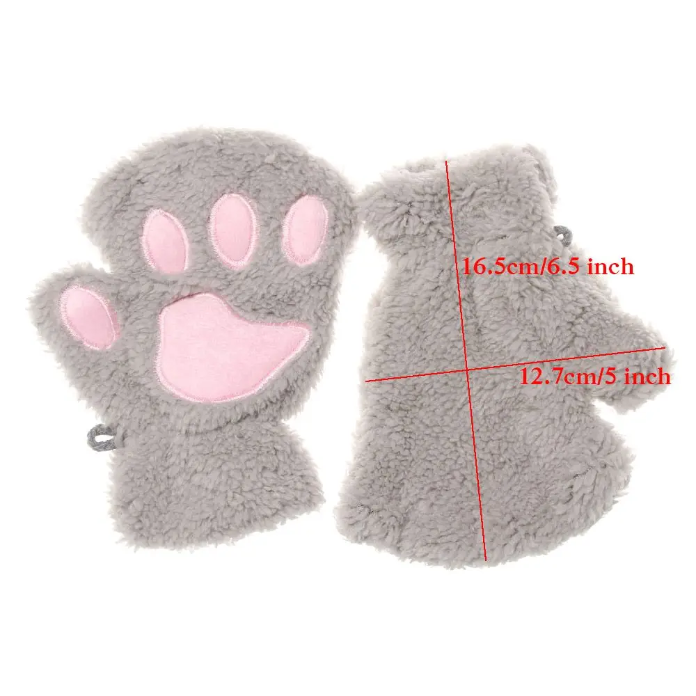 Lovely Warm Plush Fluffy Warm Children Gloves Cat Paw Mittens Fingerless