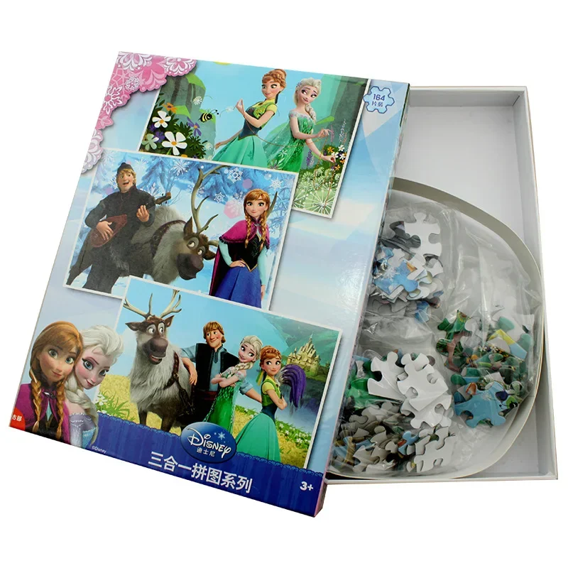 Disney Mickey Princess Pooh cars frozen and Snow 3-in-1 Early Education Puzzle 28+48+88 Pieces of Baby Educational Toys