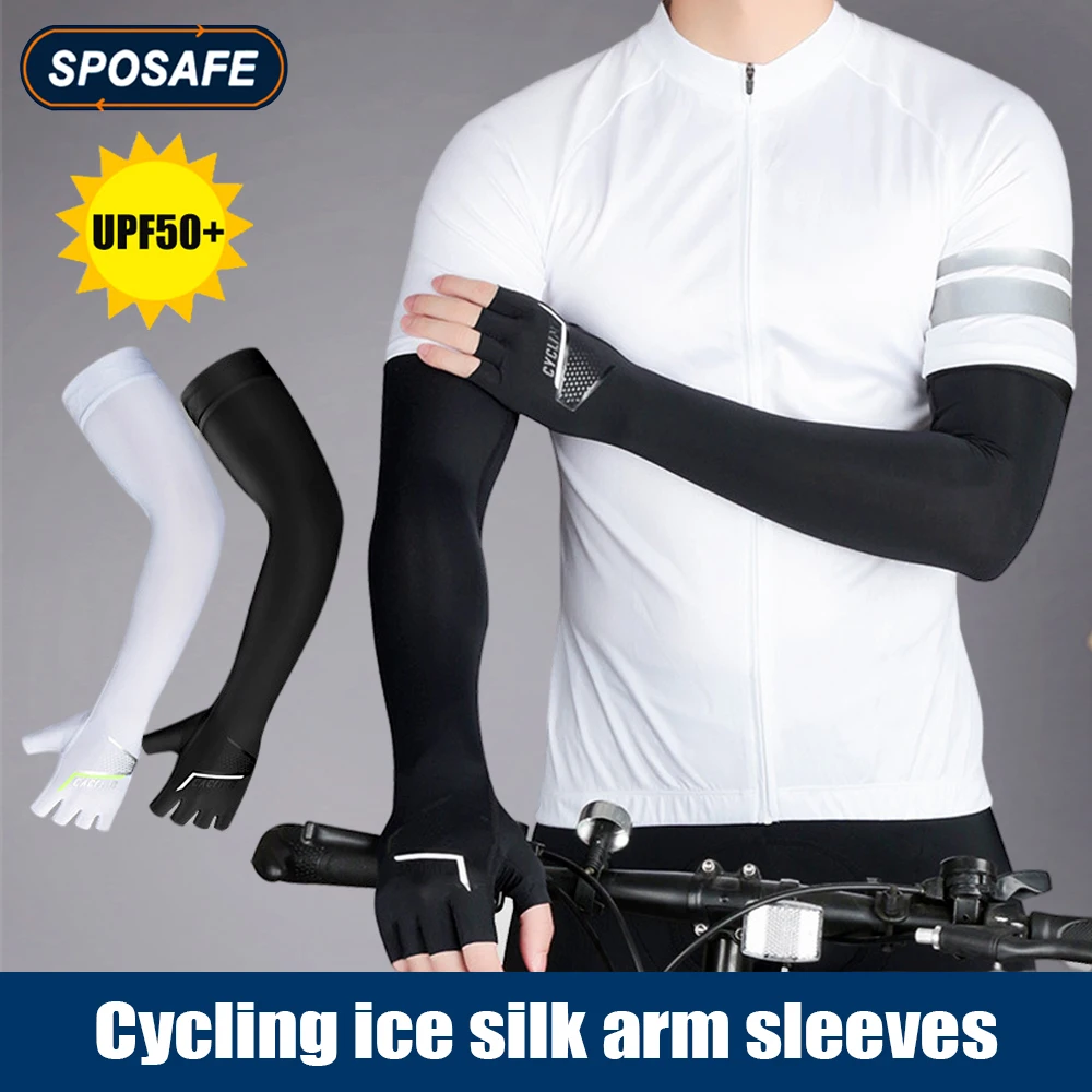 2Pcs/Pair Ice Silk Cooling Arm Sleeves with Finger Cuff Anti UV Sports
