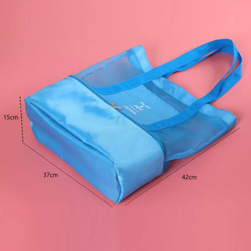 1pc Extra Large Mesh Beach Bag Breathable Tote With Zipper Side Pockets Portable Large Capacity Organizer Bag mesh beach bag
