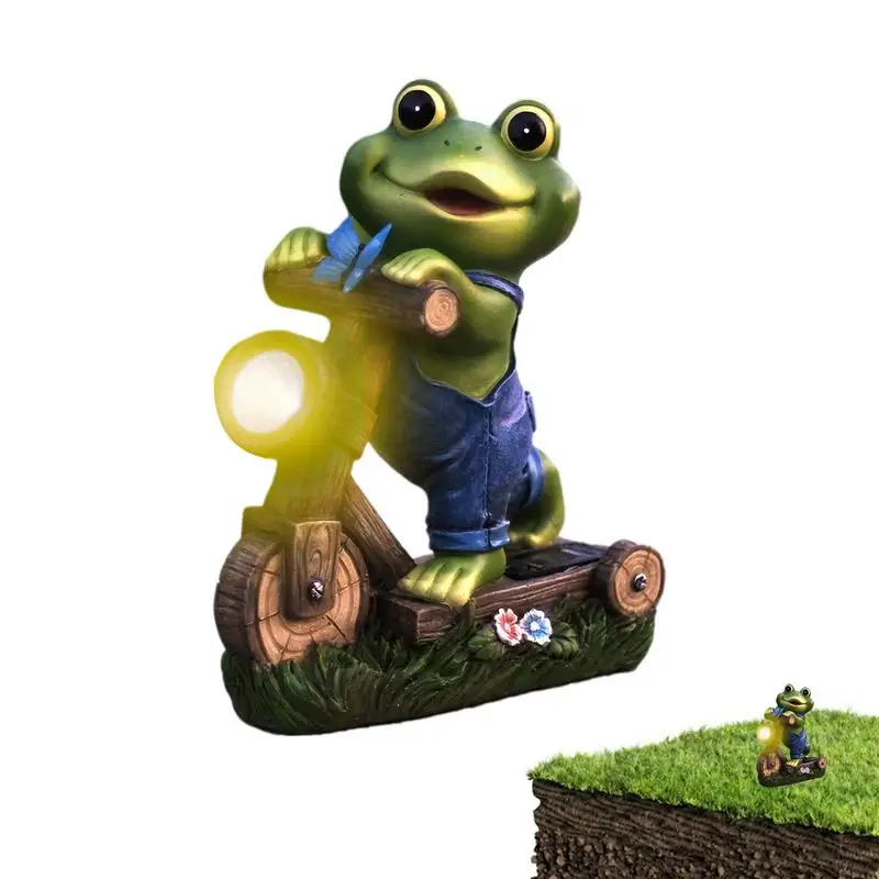 

Resin Frog Statue Solar Energy Frog Cycling Sculpture Cute Outdoor Light Figurine Happy Animal Statue For Thanksgiving Christmas