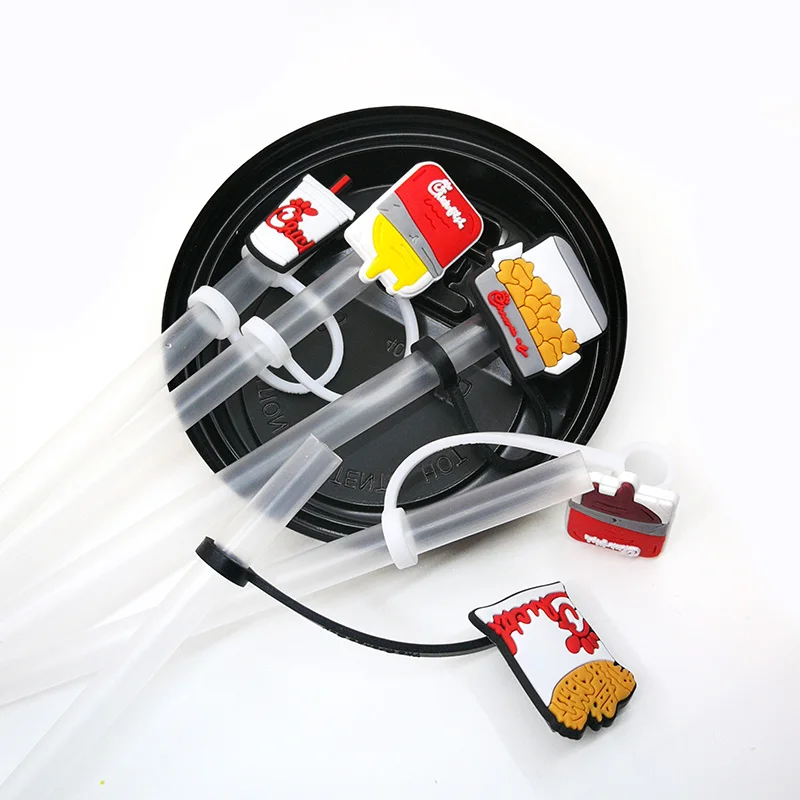 재사용 가능한 플라스틱 빨대 뚜껑, PVC 후라이 치킨 시리즈, 가족 파티 음료 컵, 넘침 방지 장식, 8 개