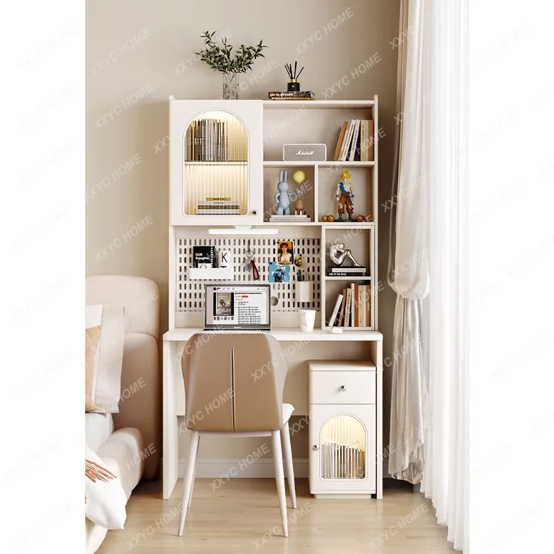 Cream Style Wire-Wrap Board Desk Bookshelf Integrated Student Household Bedroom Small Apartment Writing Computer Desk