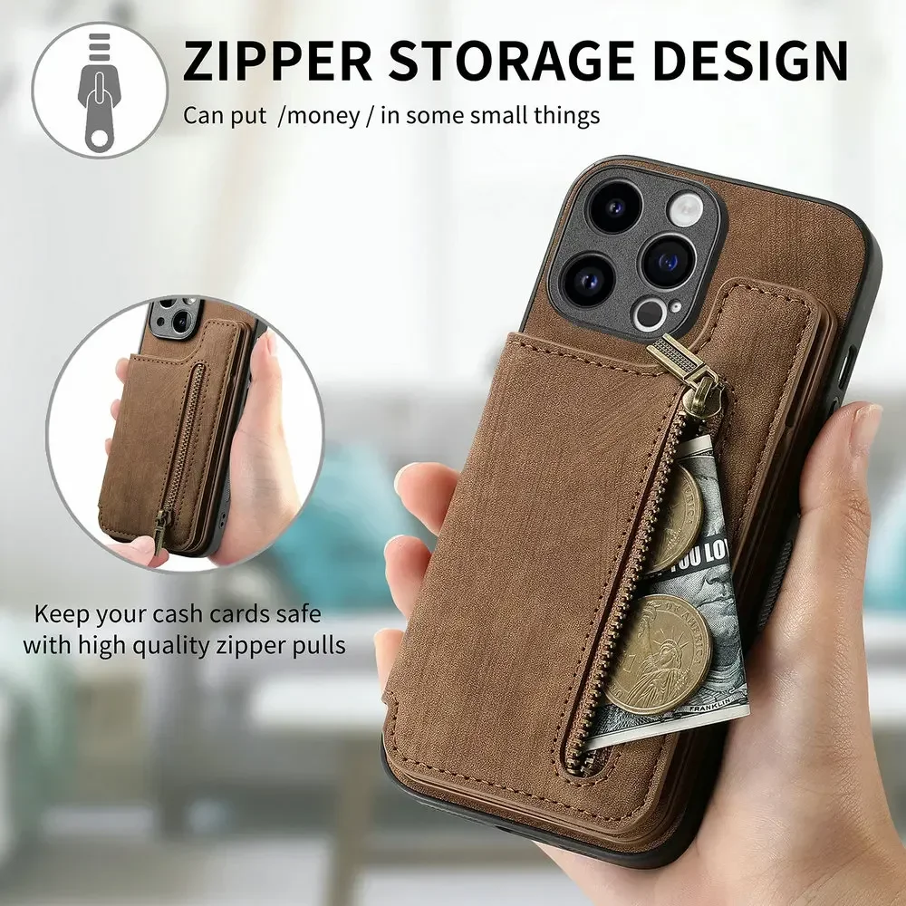 Zipper Wallet Leather Card Holder Case with Enhanced Compatibility