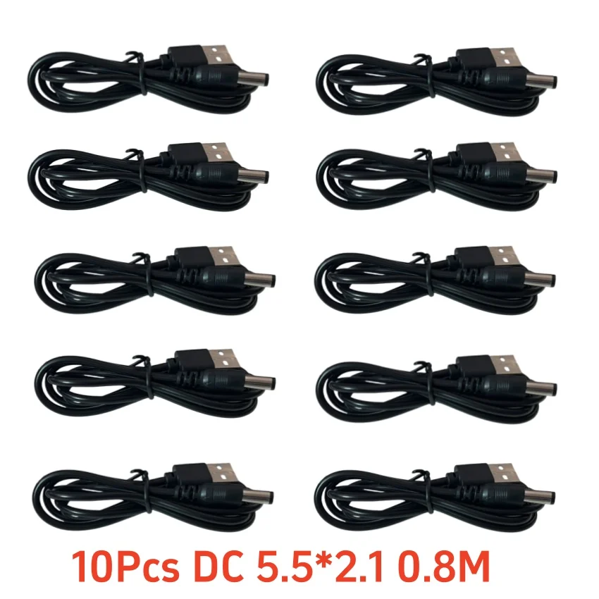 10-Pack USB to DC Barrel Jack Power Cable Adapter Charger