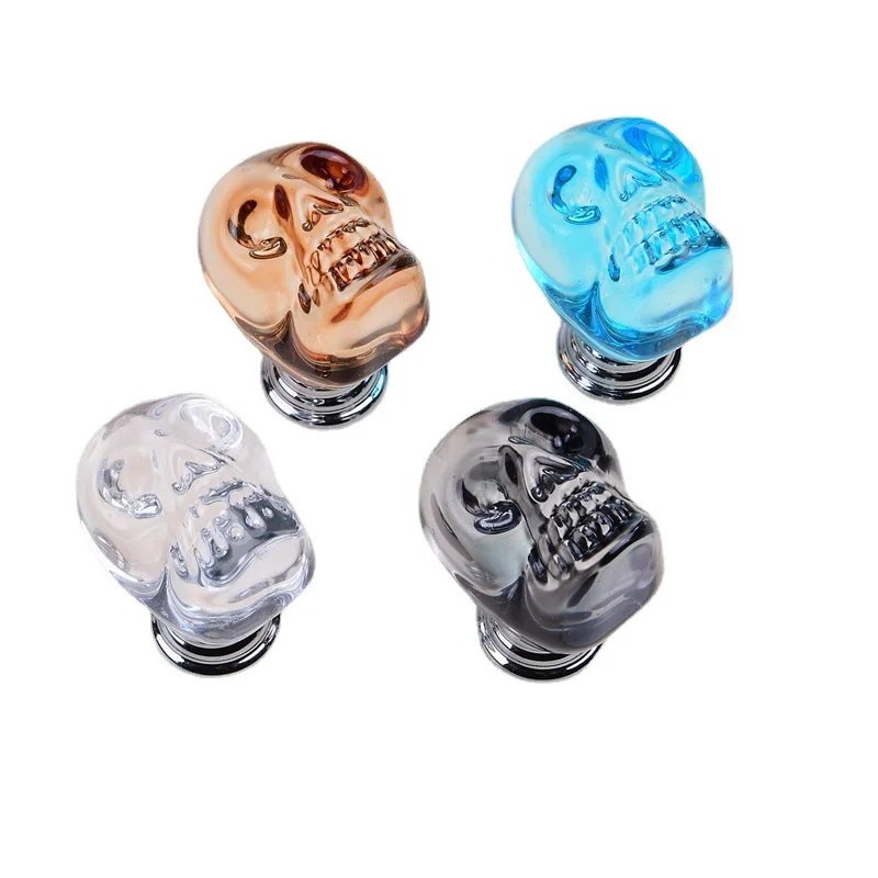 Silver Cabinet Knobs Clear Solid Crystal Skull Handle Knob for Dresser Cupboard Wardrobe Furniture  6Pcs/set