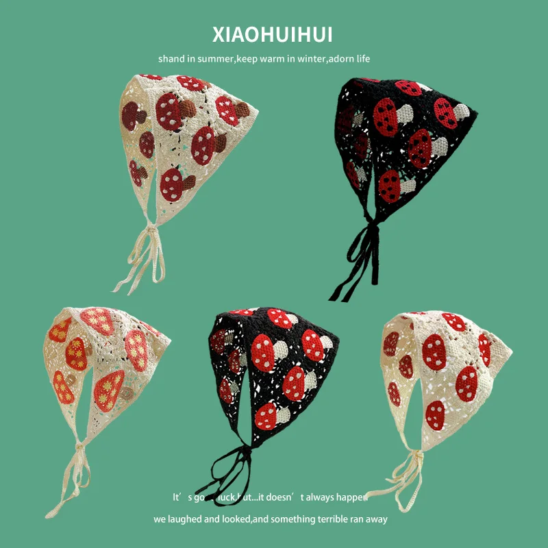 

Женский треугольный шарф ручной работы, милый вязаный крючком головной платок в Корейском стиле, для весны и лета