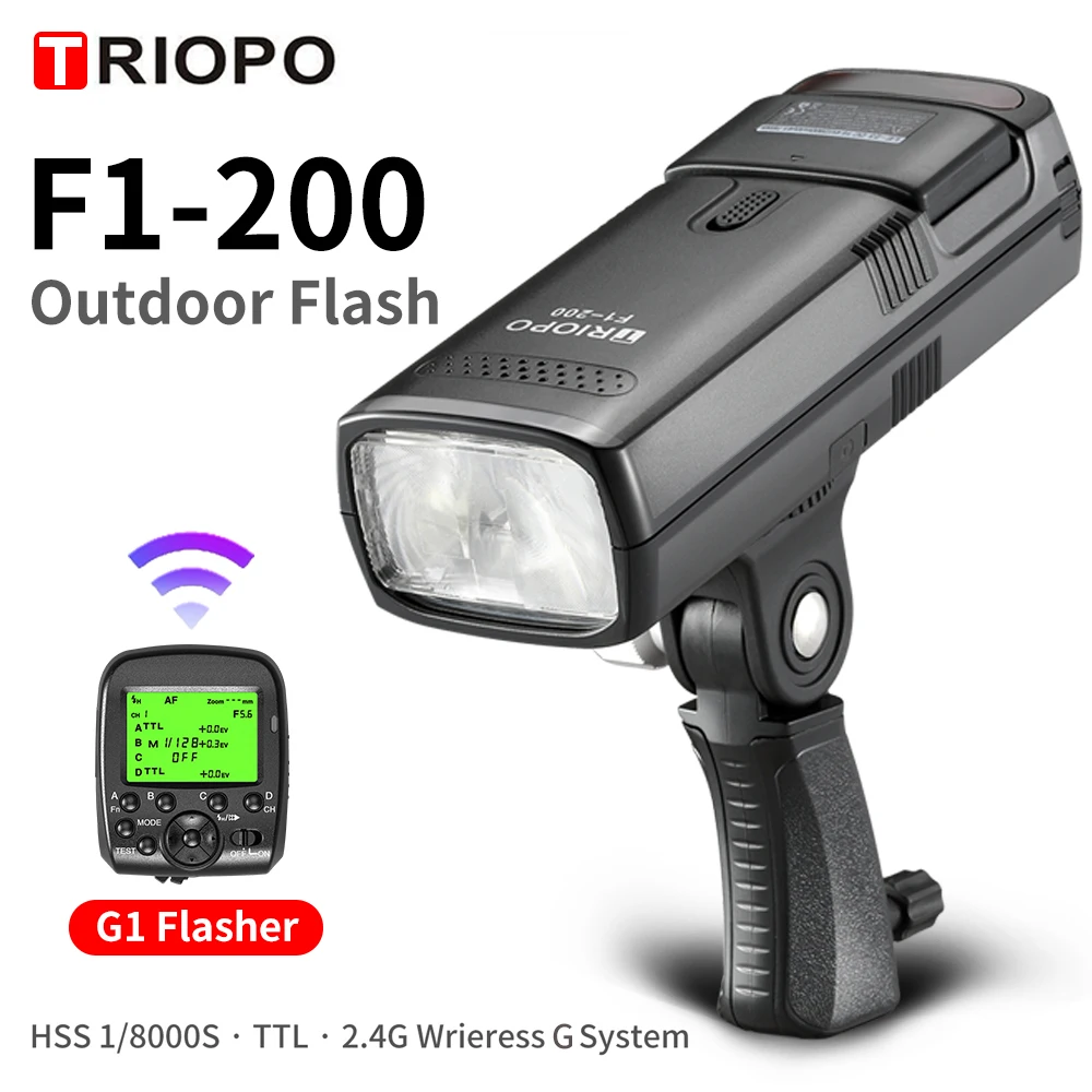 

TRIOPO F1-200 Outdoor Pocket Flash Light 2.4G TTL HSS 1/8000s Double Head 200Ws with Lithium Battery Flashlight Flash