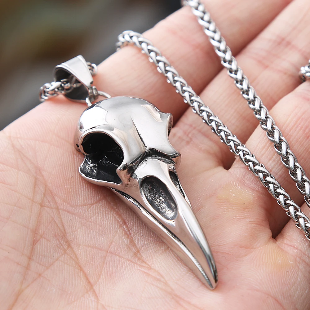 Halloween Punk Crow Skull Necklace - Gothic Animal Bird Skull Pendant Jewelry For Women & Men - View #10