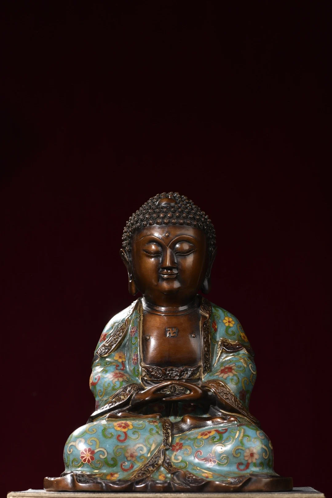 

11"Tibetan Temple Collection Old Purple Bronze Cloisonne Enamel Shakyamuni Amitabha Sitting Buddha Worship Hall Town house