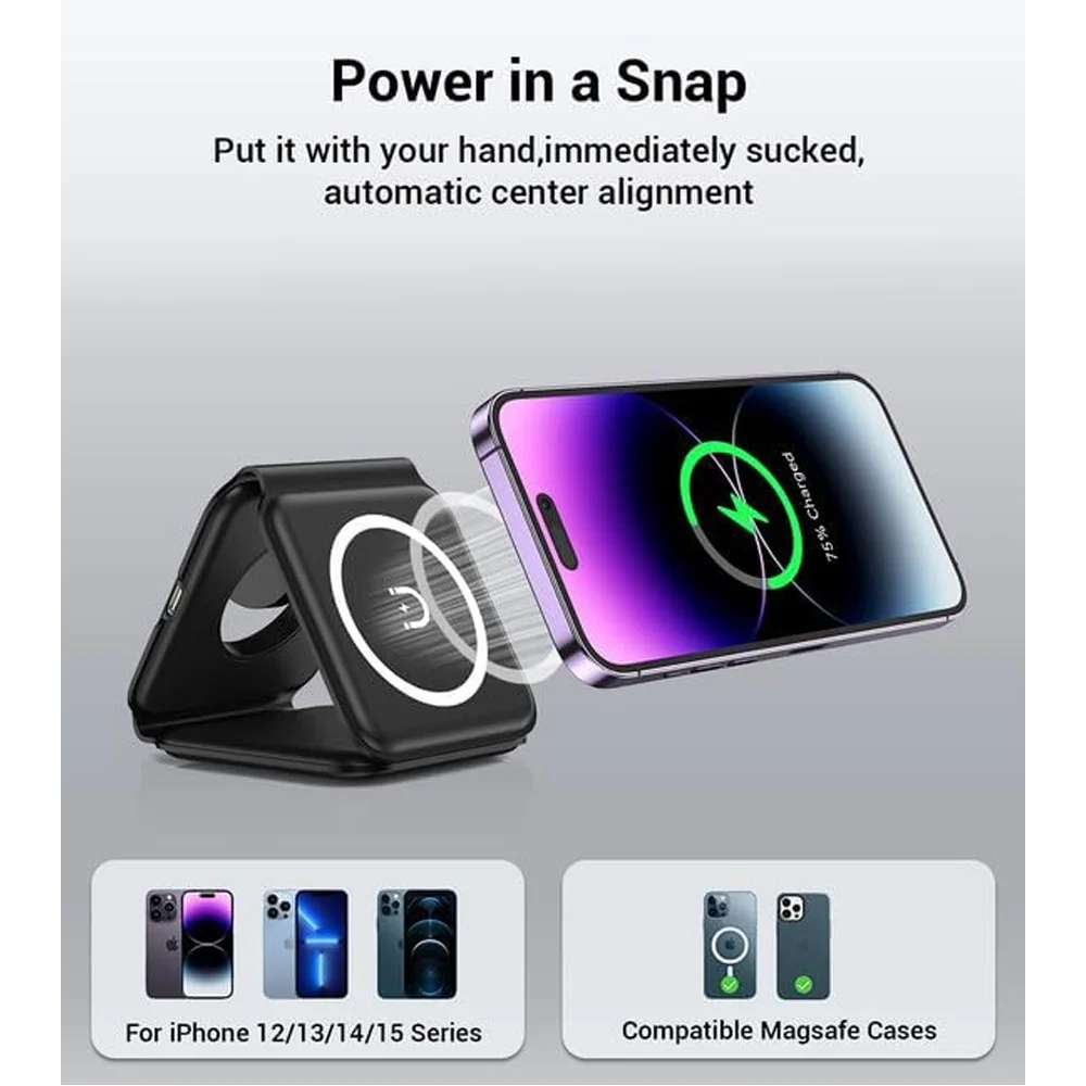 3 in 1 Magnetic Wireless Charger Pad for iPhone 16 15 14 13 Pro Max Apple Watch 9 8 AirPods Chargers Fast Charging Dock Station thumbnail 2