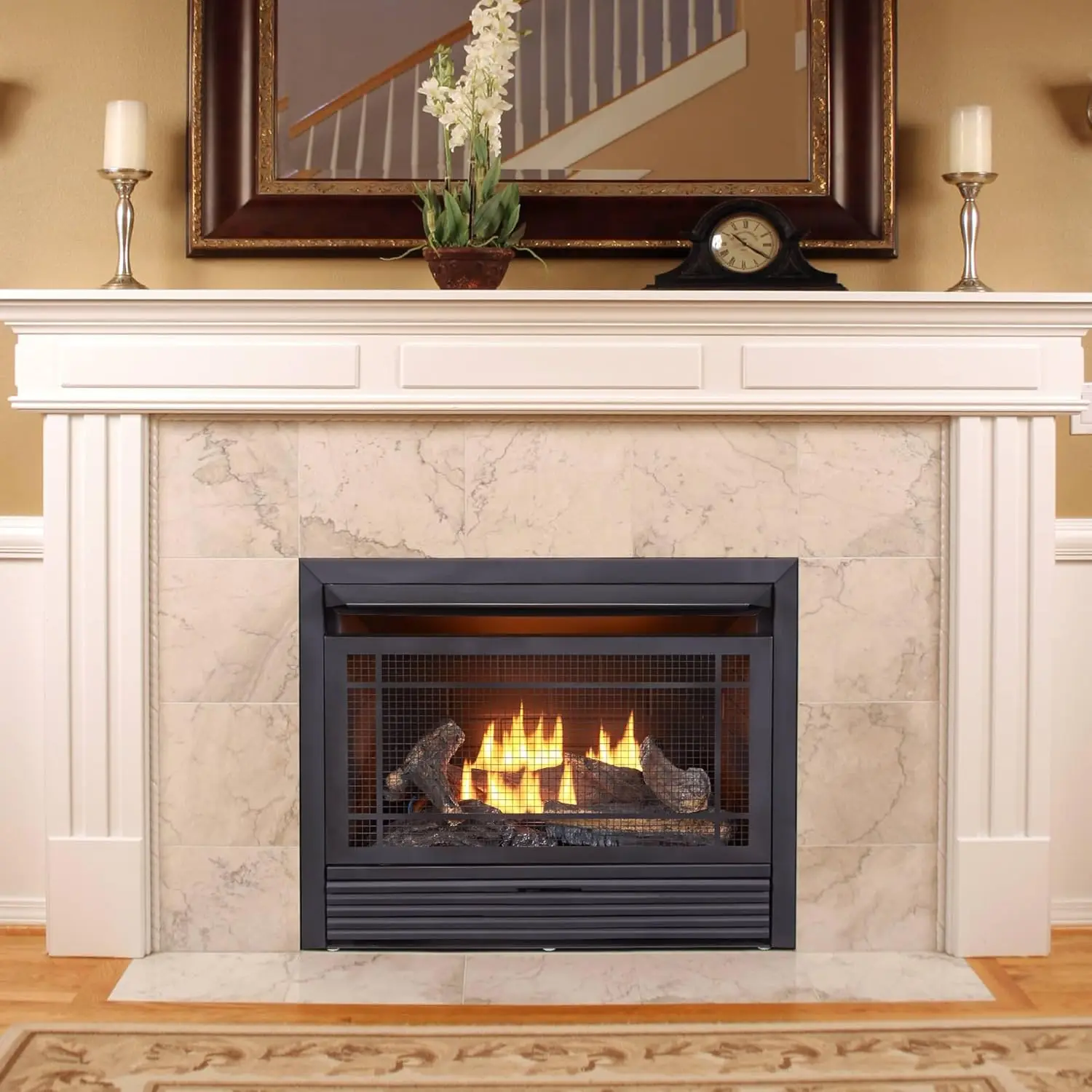 Ventless 26,000 BTU Heats 1,350 Square Feet Dual Fuel No-Clearance Gas Fireplace Insert with Remote Control Black 4