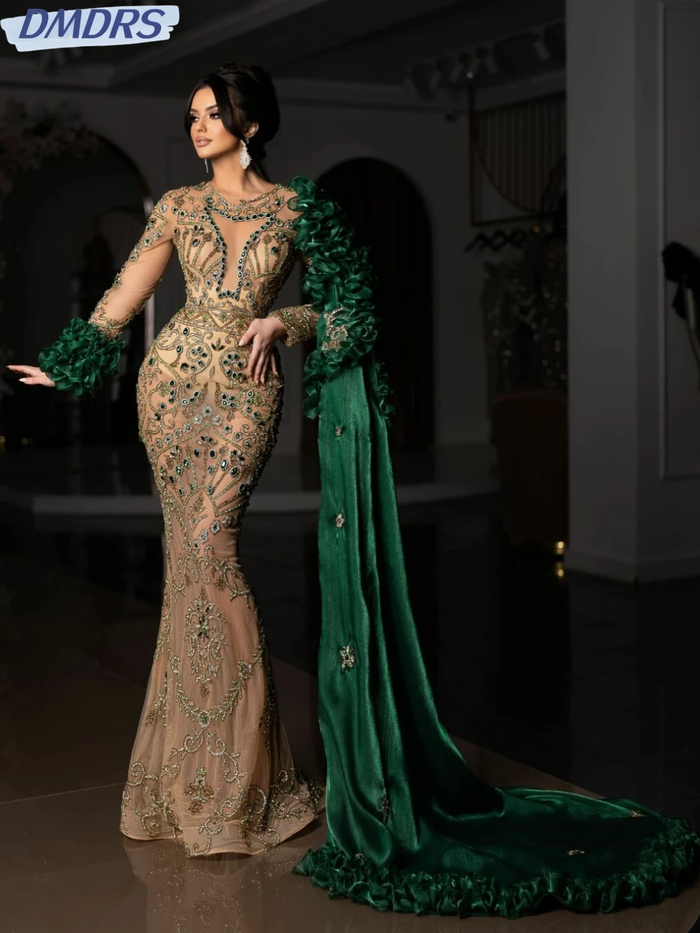 Glitter-Hand-sewn-Beads-Crystal-Prom-Gown-Sexy-Illusion-Cocktail ...