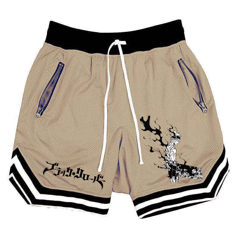 Anime Black Clover Basketball Shorts Men Striped Running Sport Gym Shorts Mesh Breathable Fitness Training Workout Bottom