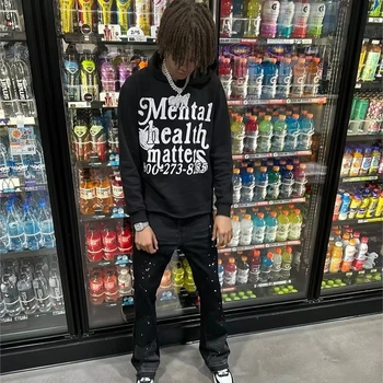 Mental Health Matters Graphic Print Pullover Hoodie Mens Oversized Street Trend Style Hoodie Causal Sweatshirt 1